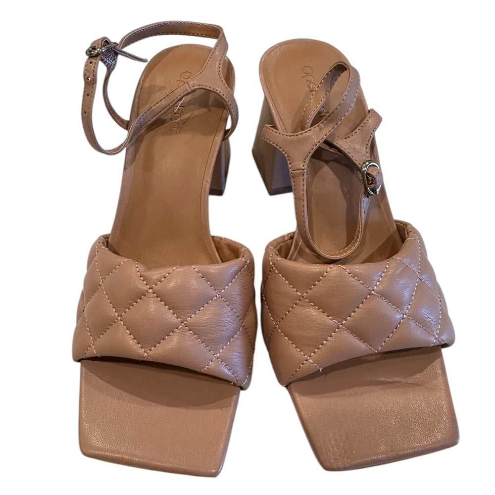 OPEN EDIT Austyn Tan Mocha Quilted Ankle Strap Block Heel Sandals Size 6M