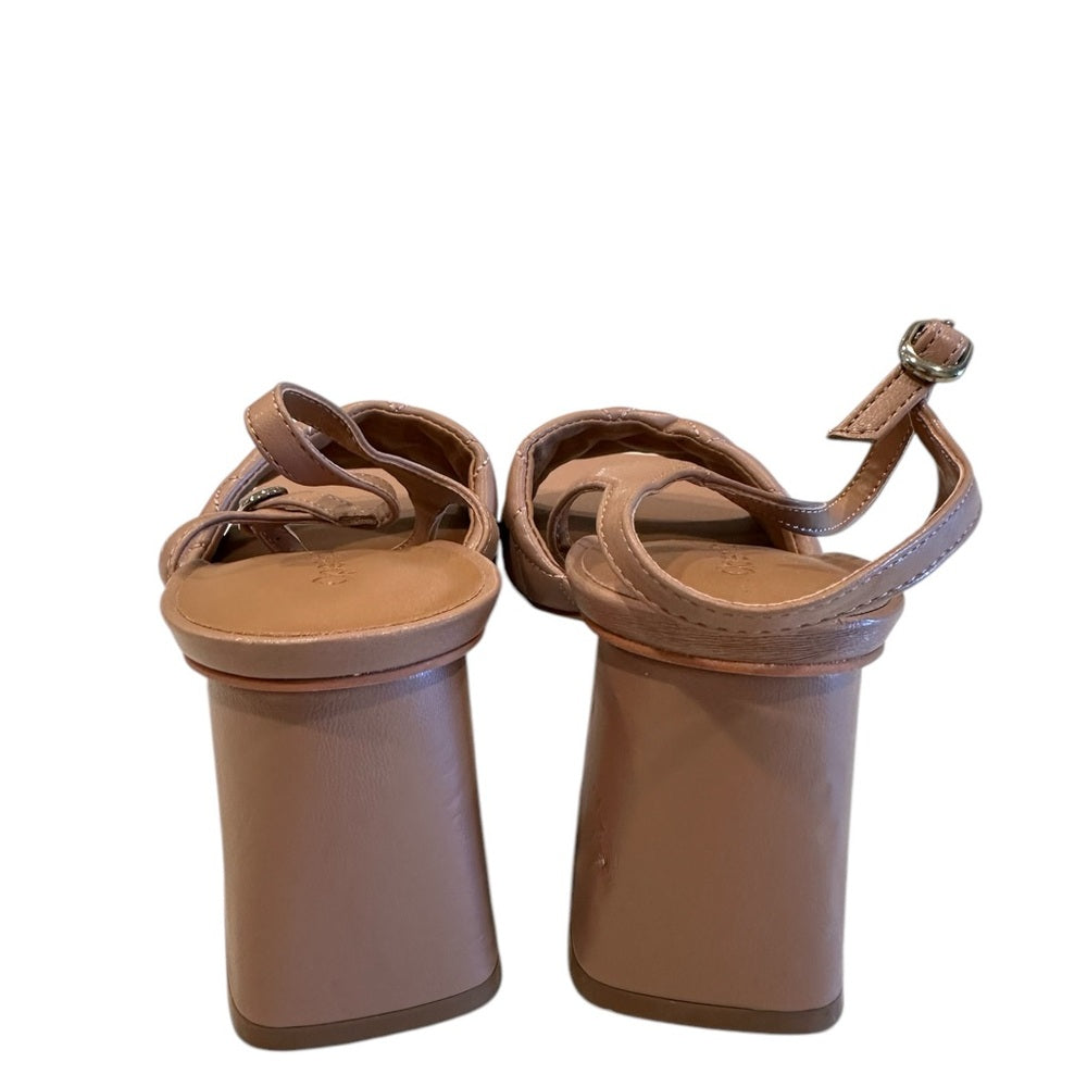 OPEN EDIT Austyn Tan Mocha Quilted Ankle Strap Block Heel Sandals Size 6M