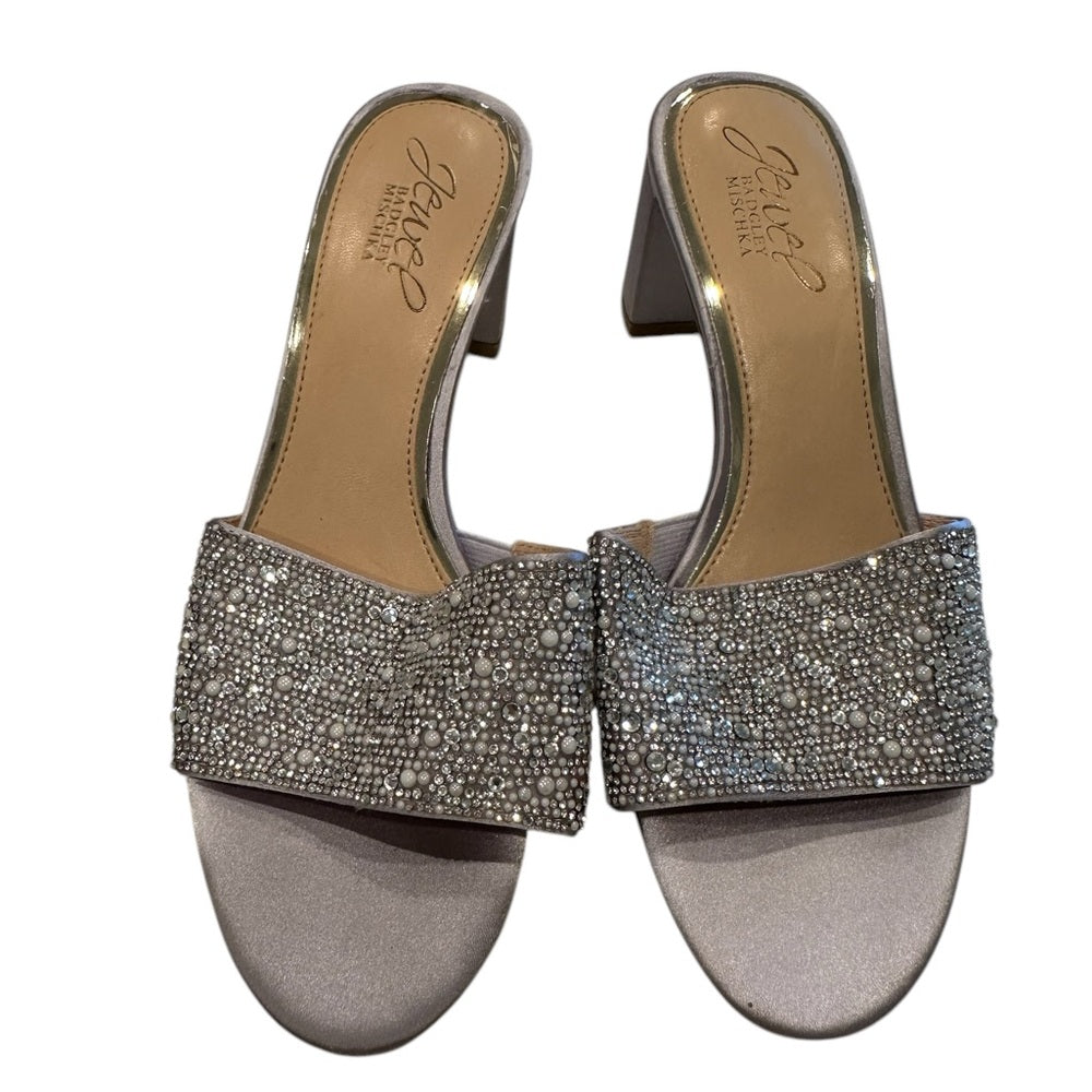 Jewel Badgley Mischka Chic Black Leather Mules with Open Back Size 5.5M