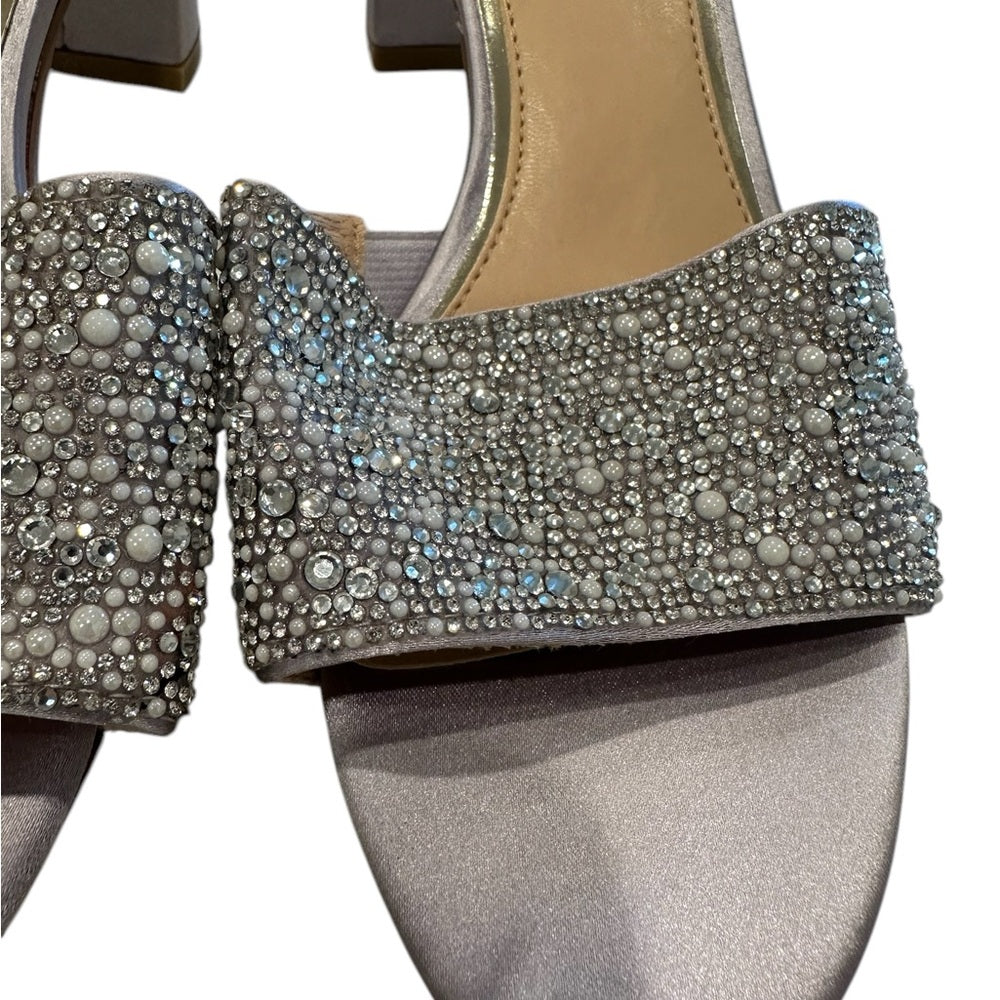 Jewel Badgley Mischka Chic Black Leather Mules with Open Back Size 5.5M