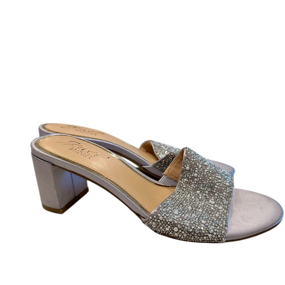 Jewel Badgley Mischka Chic Black Leather Mules with Open Back Size 5.5M