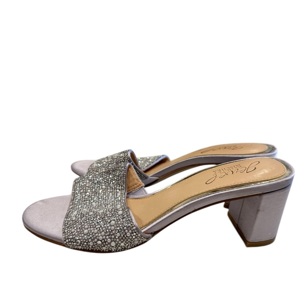 Jewel Badgley Mischka Chic Black Leather Mules with Open Back Size 5.5M