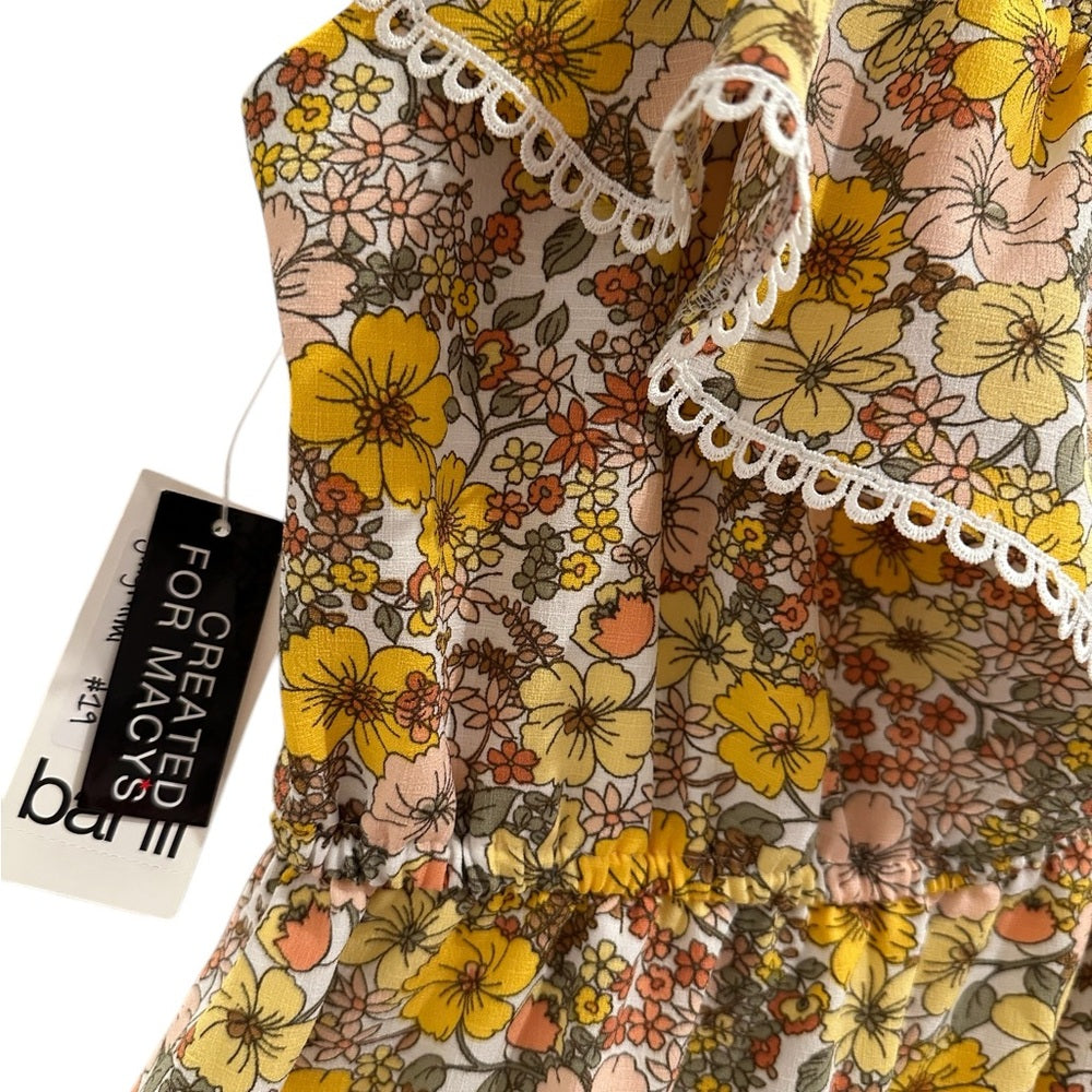 Bar III Women's Floral Print One Shoulder Dress Yellow Size XS