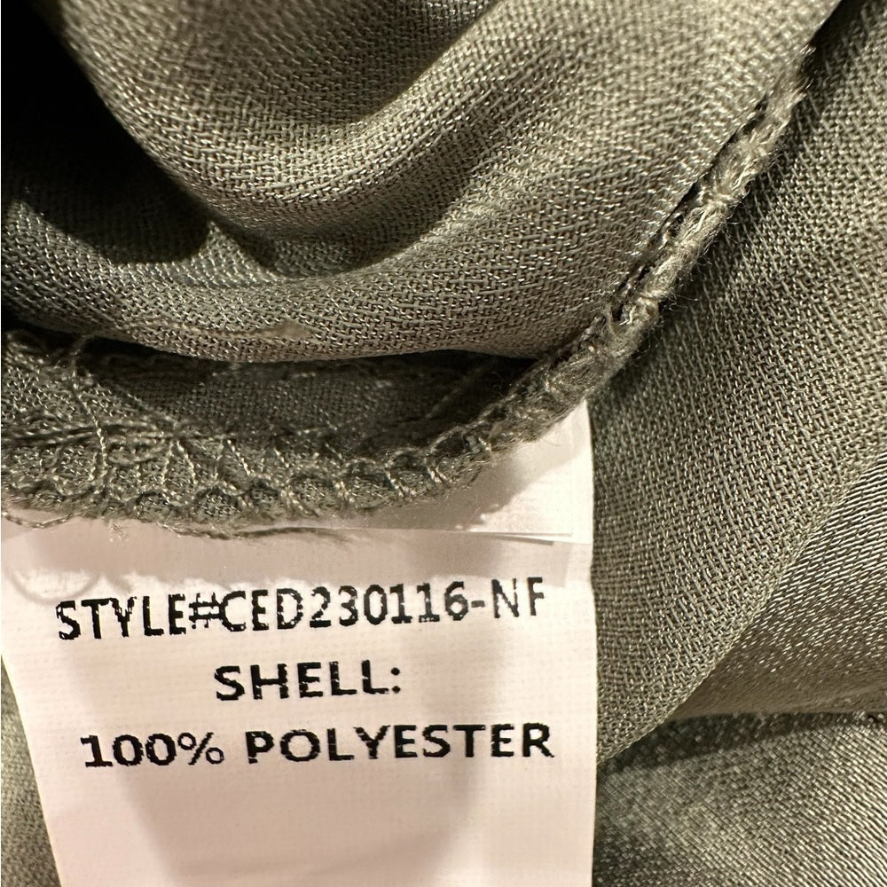 MELLODAY Belted Long Sleeve Satin Utility Jumpsuit in Olive Size XS