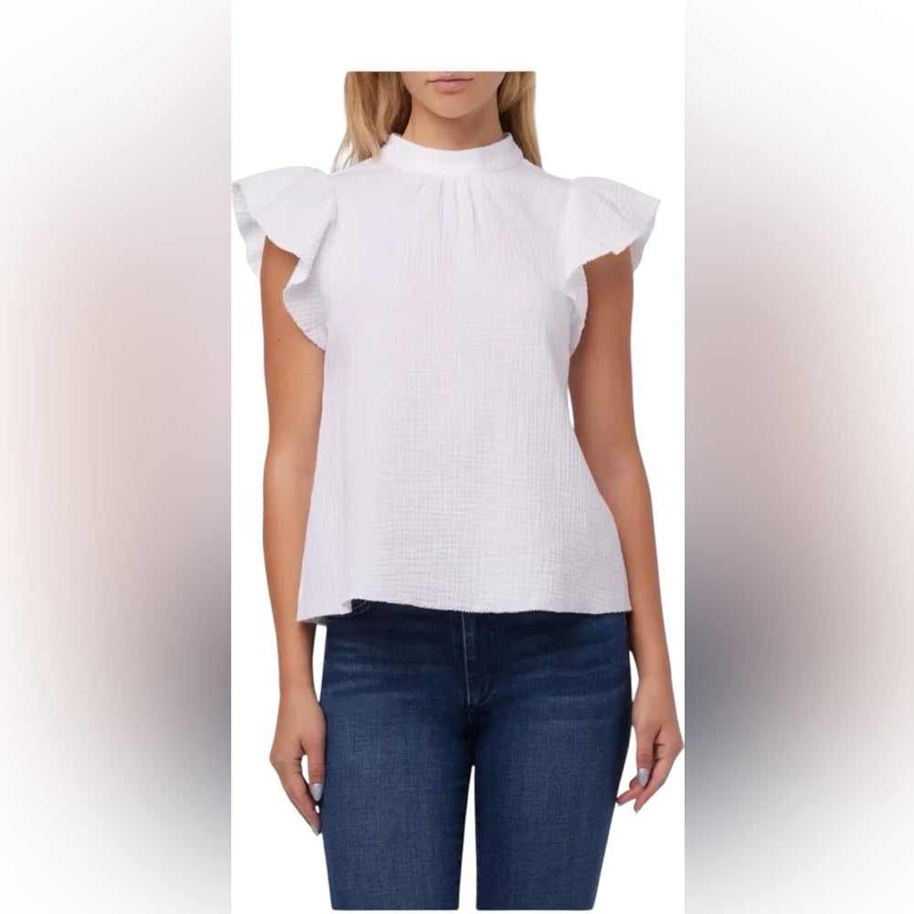 Joe’s Jeans Cotton Gauze Flutter Sleeve Top White Size M
