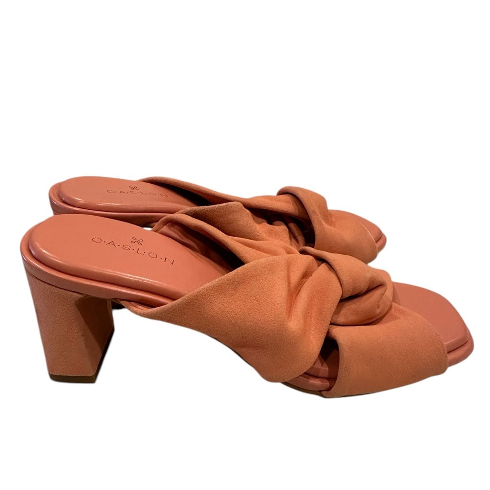 Caslon Sandals Coral Suede Leather Crisscross Open Toe Block Heel Slip On 5M