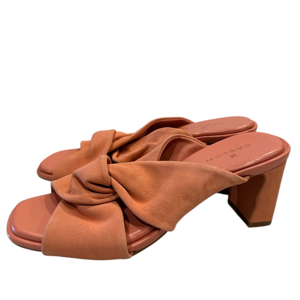 Caslon Sandals Coral Suede Leather Crisscross Open Toe Block Heel Slip On 5M