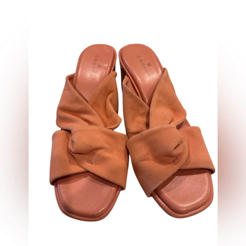 Caslon Sandals Coral Suede Leather Crisscross Open Toe Block Heel Slip On 5M