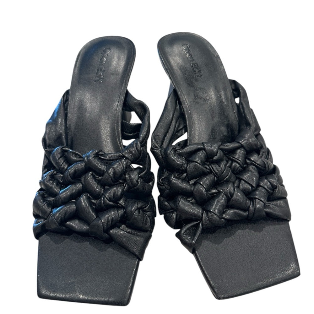 Open Edit Heels Womens Black Quinn Knotted Strappy Open Square Toe 6M