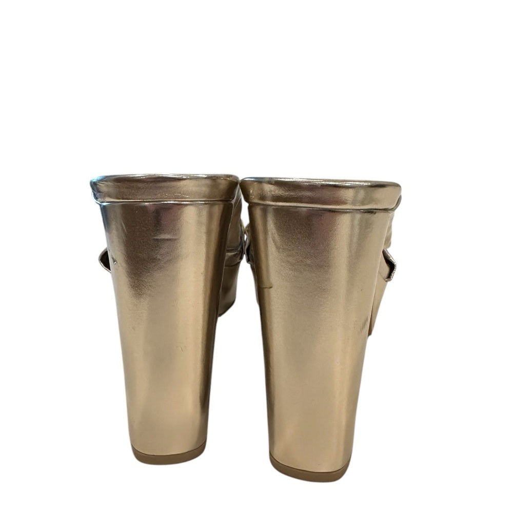 OPEN EDIT Kaia Knot Platform Sandals Gold Heel Slip On 6M