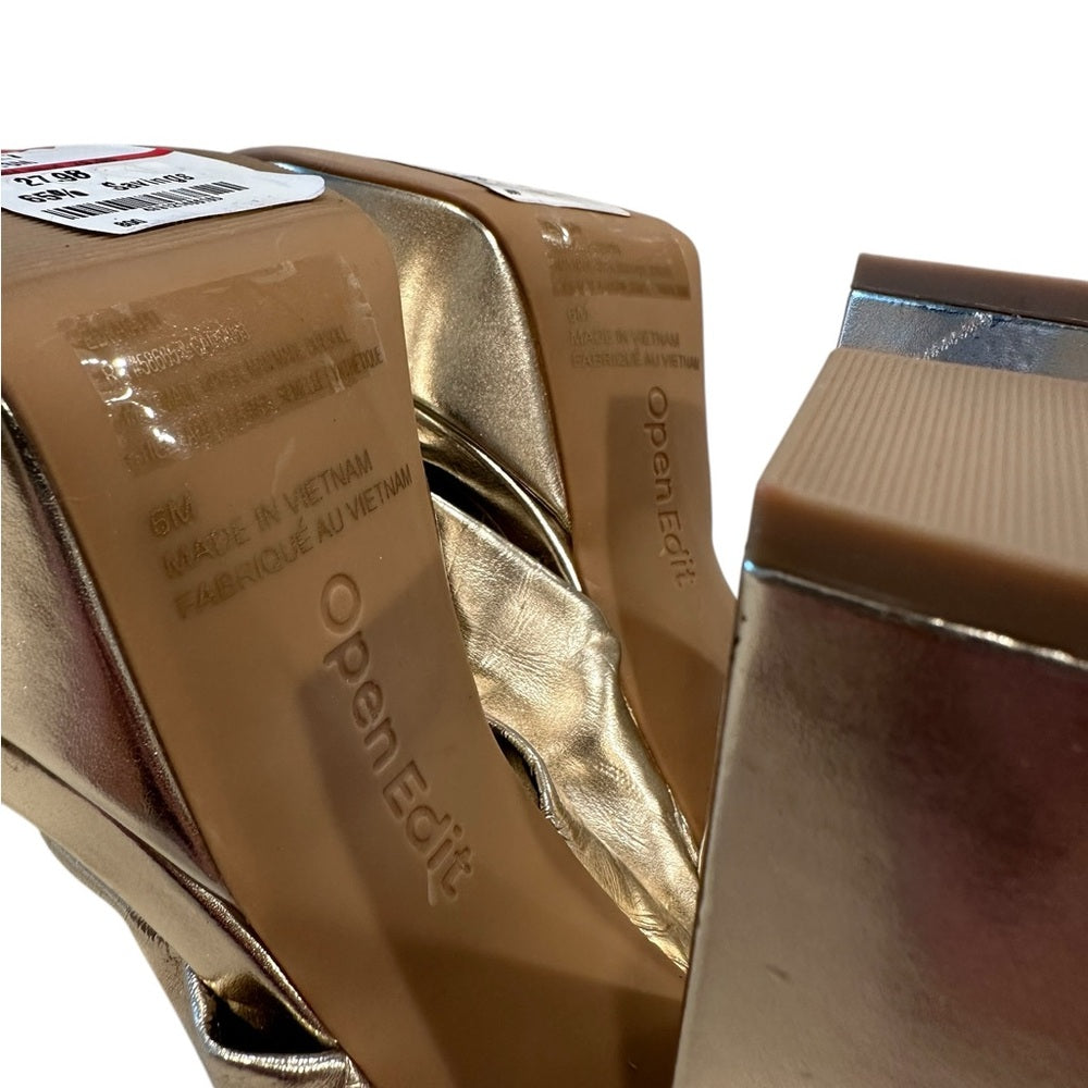 OPEN EDIT Kaia Knot Platform Sandals Gold Heel Slip On 6M