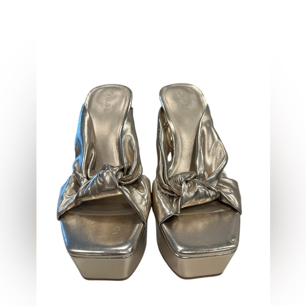 OPEN EDIT Kaia Knot Platform Sandals Gold Heel Slip On 6M