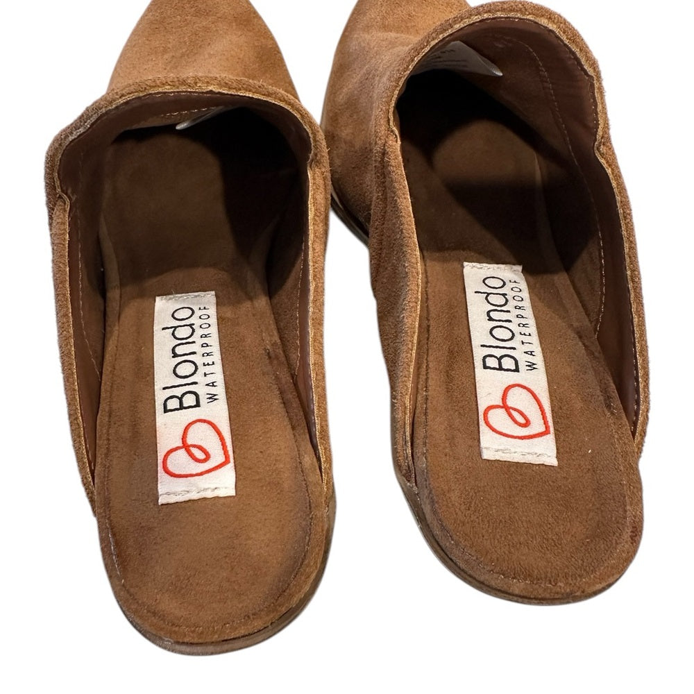 Blondo Nicole Waterproof Suede Pointed Toe Mules in Tan SZ 5.5/6.5