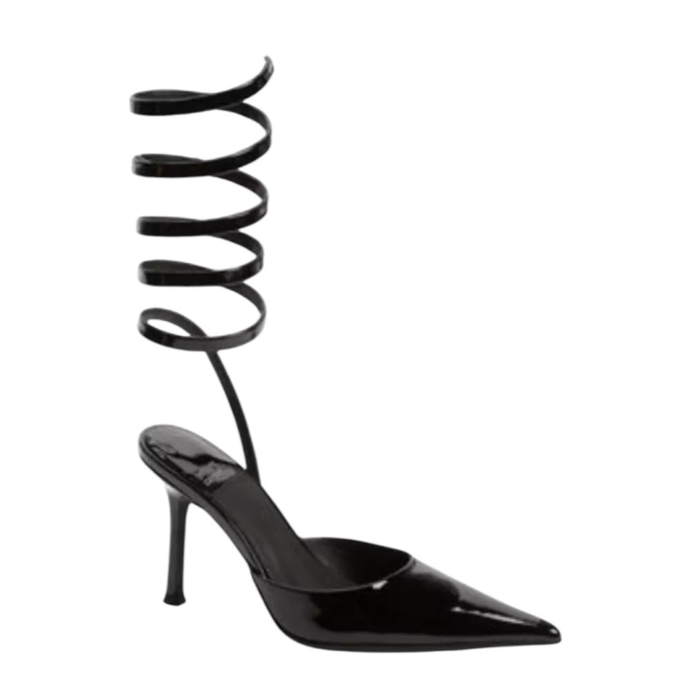 Jeffry Campbell APHRODITE pointy toe black leather spiral heels Sz 6.5