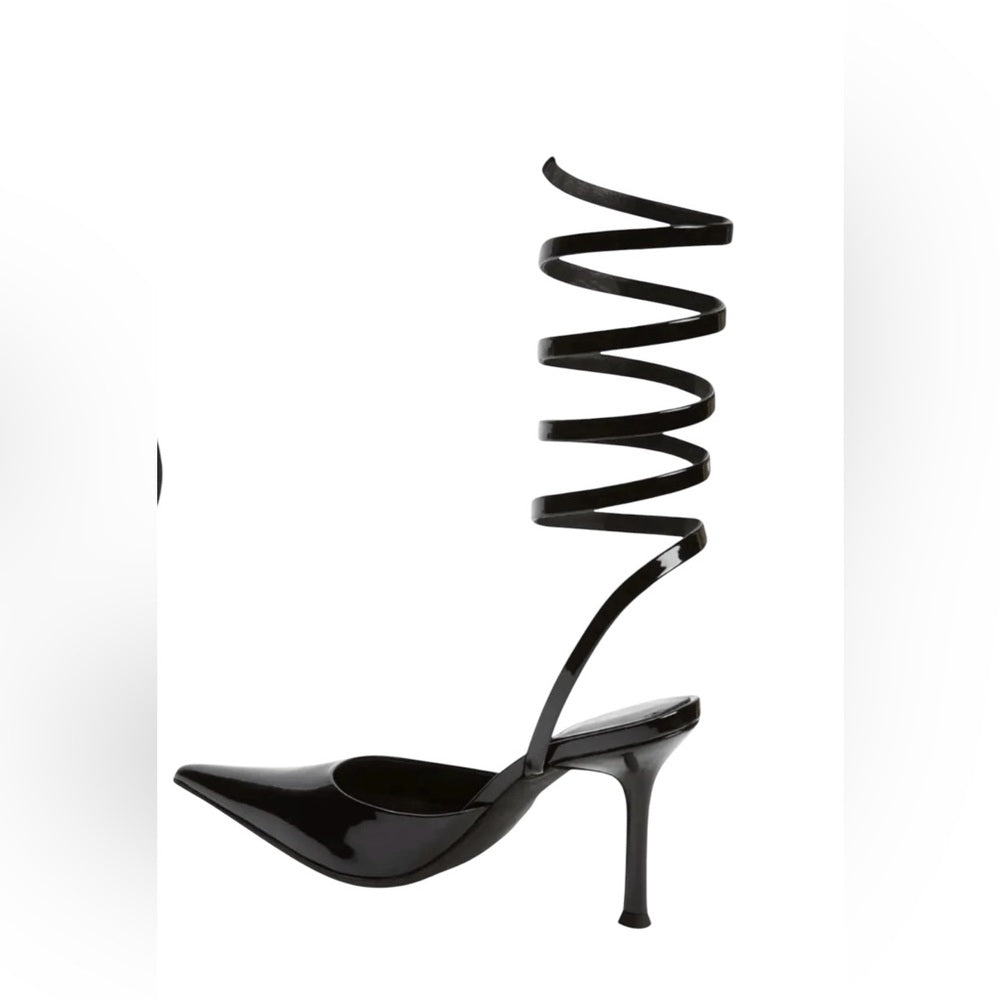 Jeffry Campbell APHRODITE pointy toe black leather spiral heels Sz 6.5