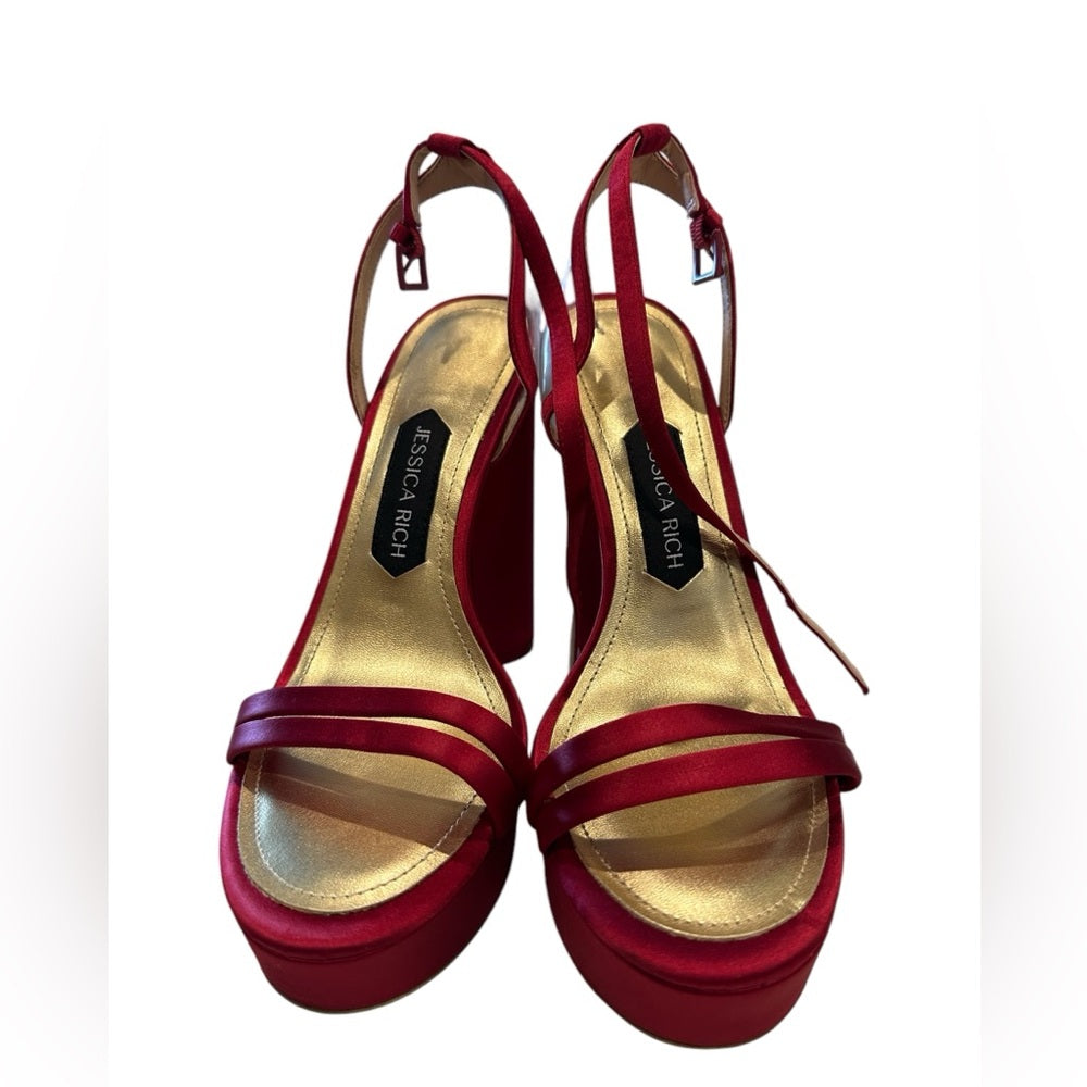 Jessica Rich Red and Gold Strappy Platform Heels Sz 39/ US 9