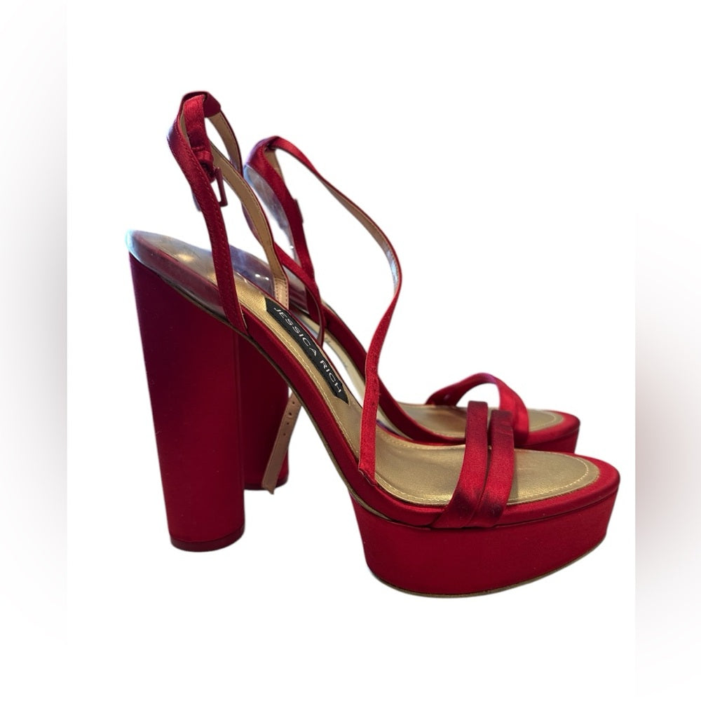 Jessica Rich Red and Gold Strappy Platform Heels Sz 39/ US 9
