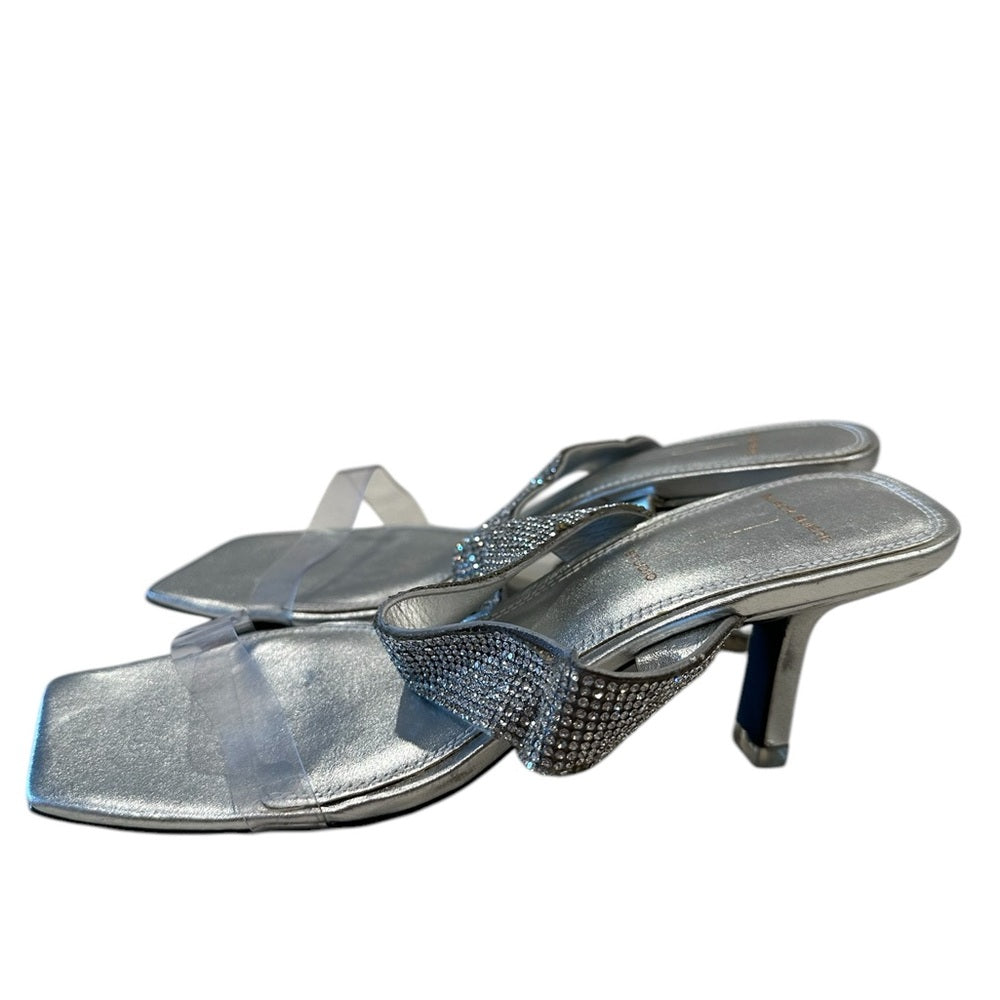 Black Suede Studio Silver Rhinestone Heels Size 36/US 5.5-6