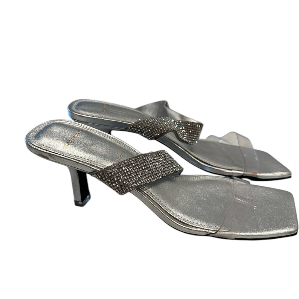 Black Suede Studio Silver Rhinestone Heels Size 36/US 5.5-6