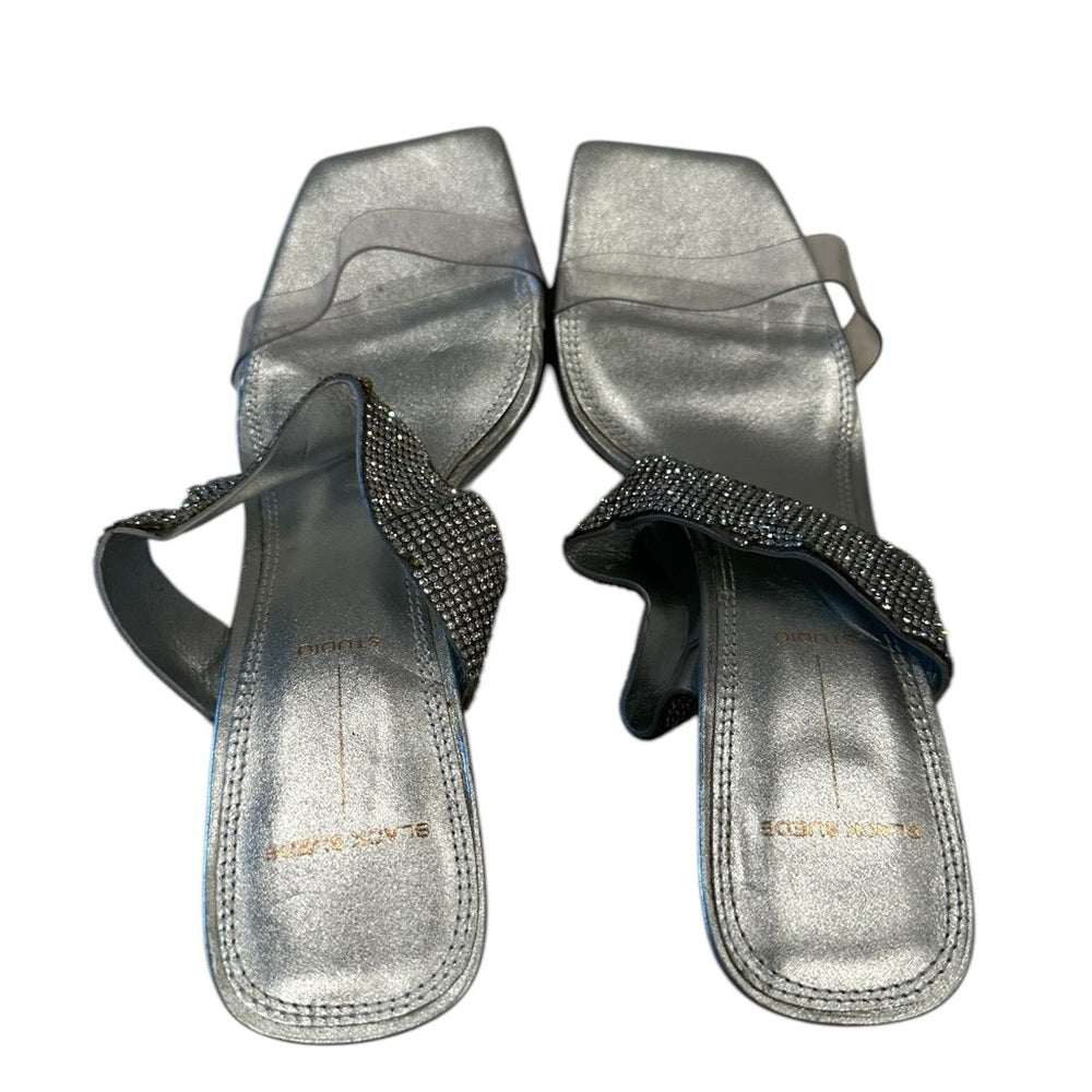 Black Suede Studio Silver Rhinestone Heels Size 36/US 5.5-6