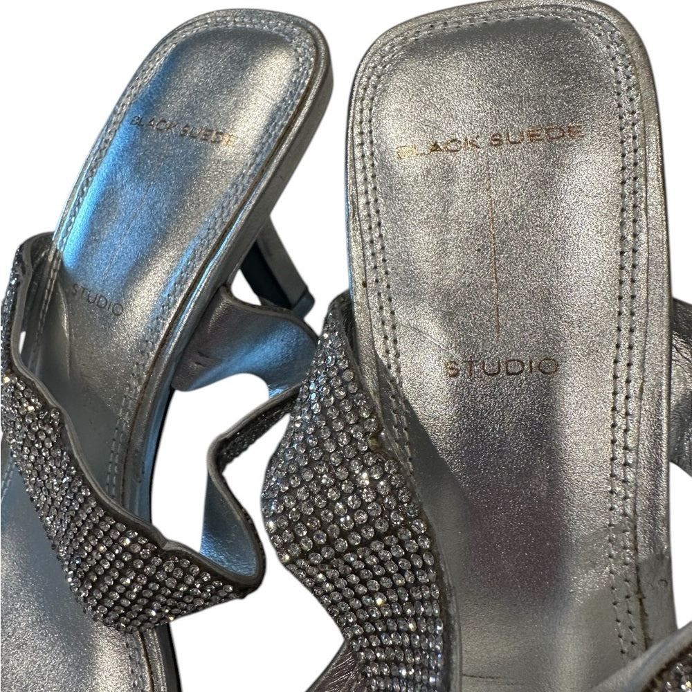 Black Suede Studio Silver Rhinestone Heels Size 36/US 5.5-6