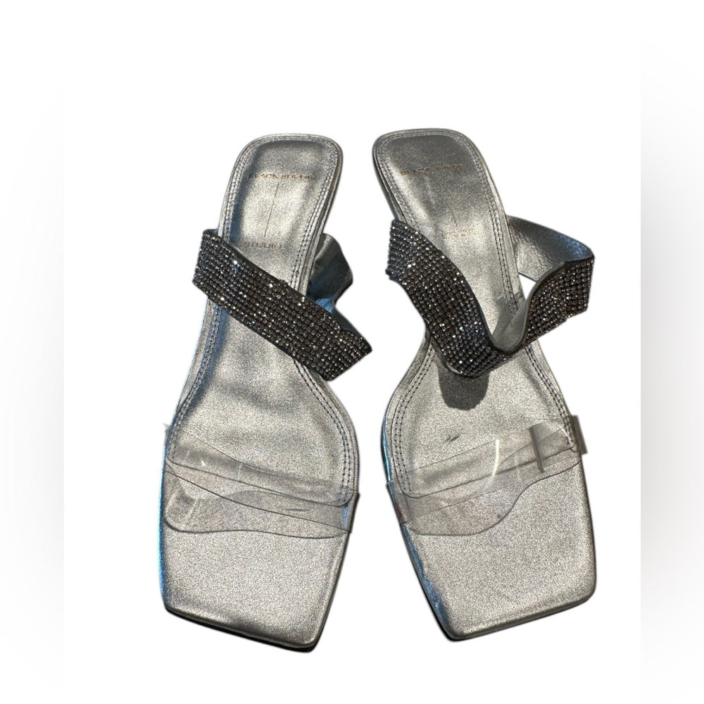 Black Suede Studio Silver Rhinestone Heels Size 36/US 5.5-6