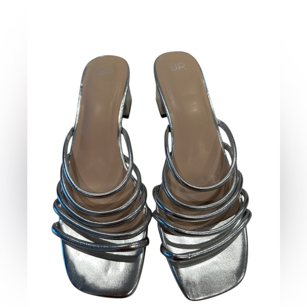 BP Silver Heels with Open Toe and Block Heel Size 15 Women/Size 13 Men’s
