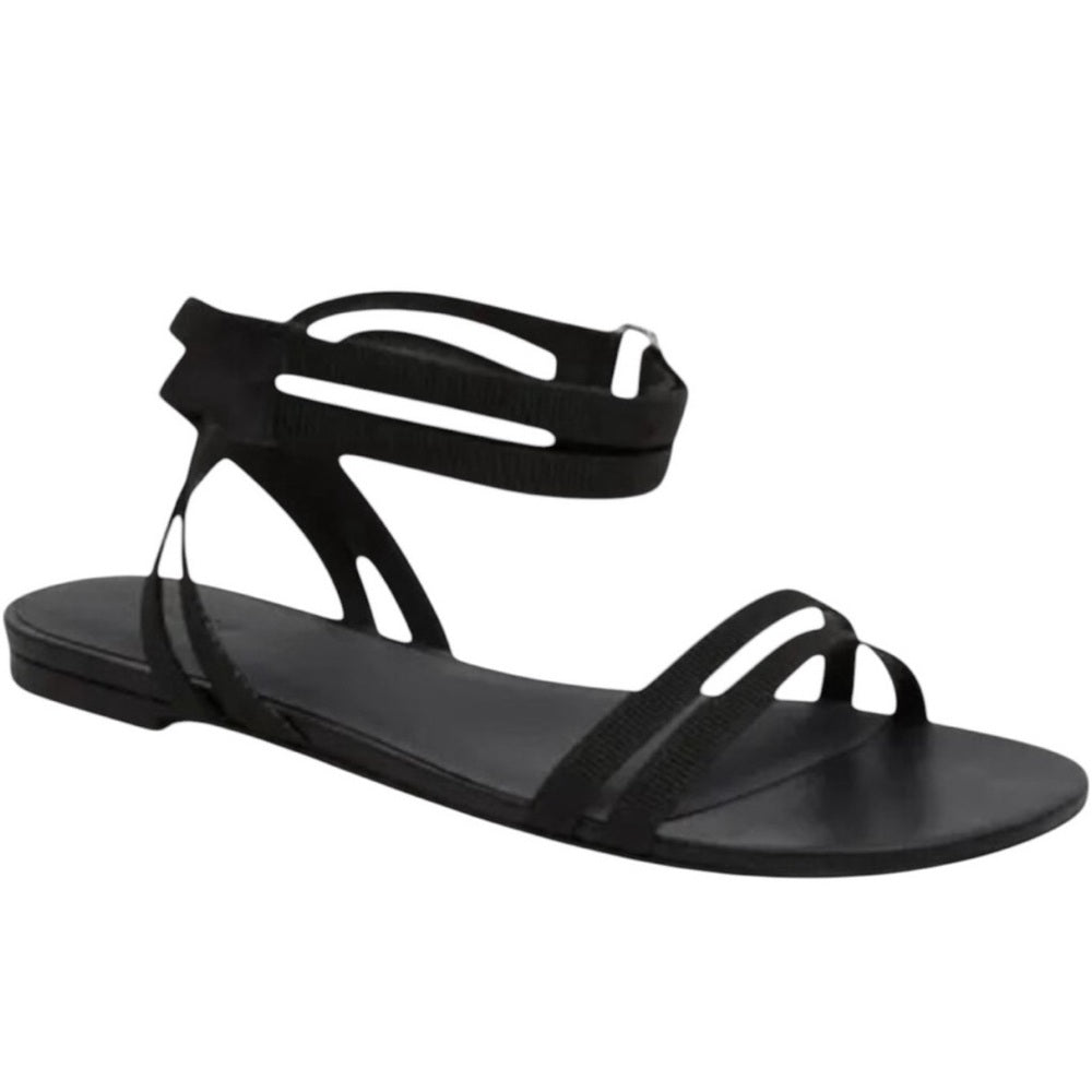 Rebecca Allen The Flat Two-strap Sandal Black Sz 8 Open Toe Strappy