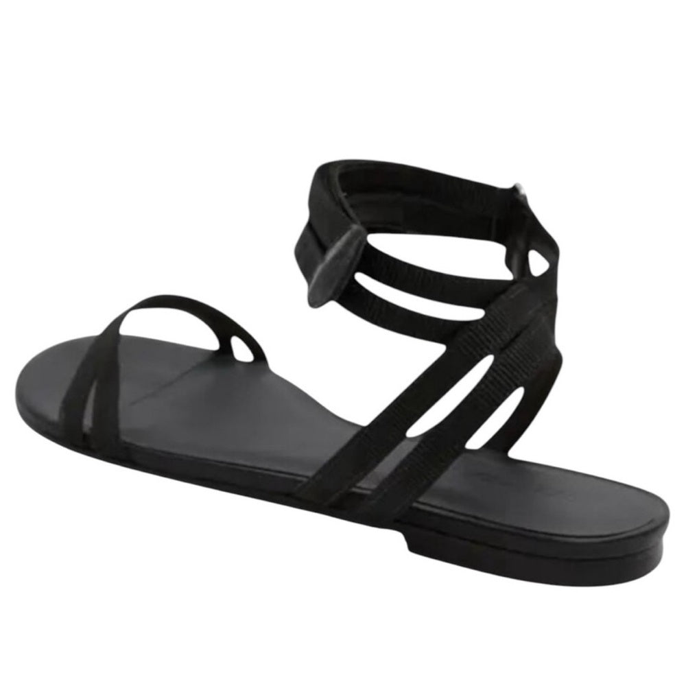 Rebecca Allen The Flat Two-strap Sandal Black Sz 8 Open Toe Strappy