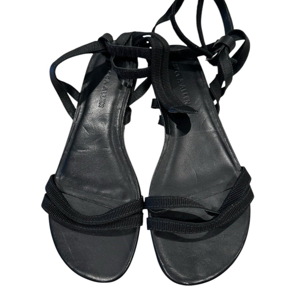 Rebecca Allen The Flat Two-strap Sandal Black Sz 8 Open Toe Strappy