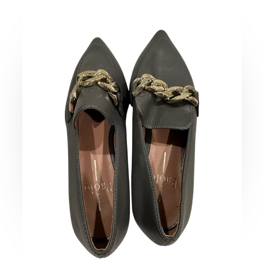 Women's Linea Paolo Mabel-L Pointed Toe Loafer  w/Goldtone Links Stone Sz 4.5M