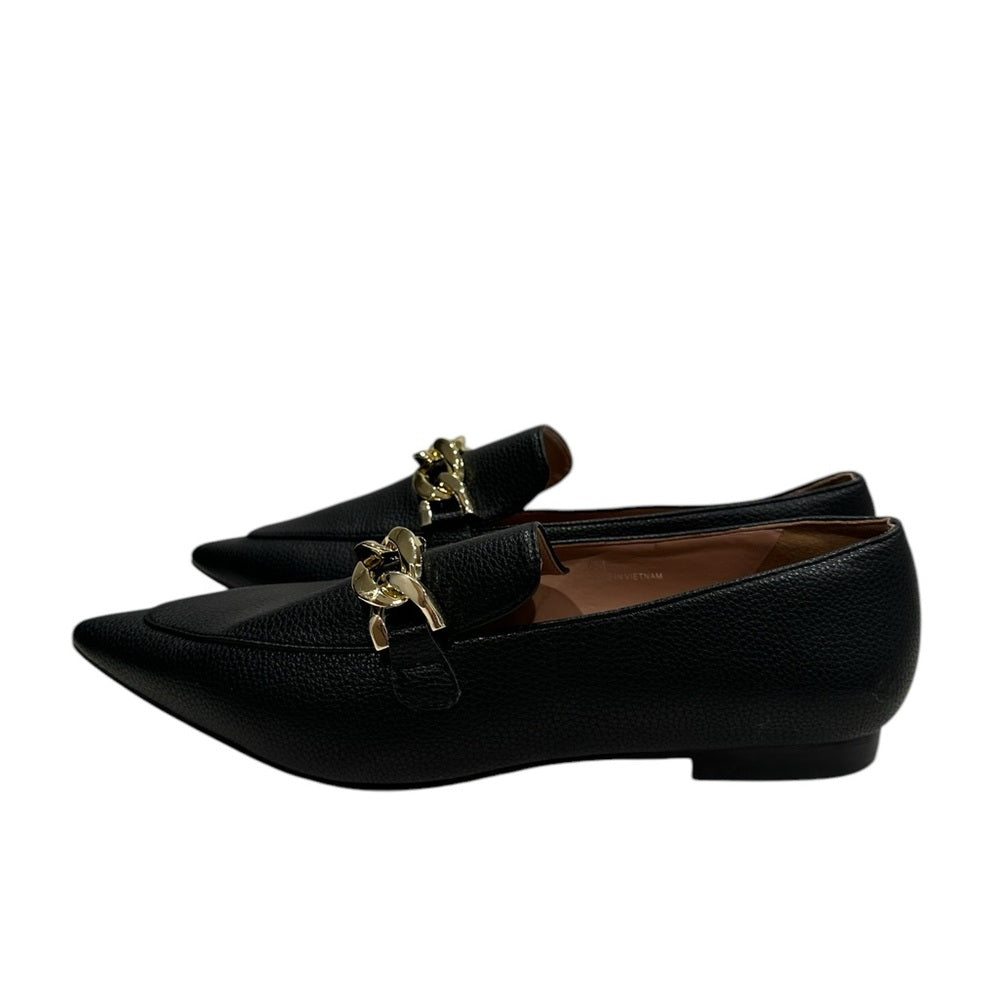 Linea Paolo Mabel-L Pointed Toe Loafer  w/Goldtone Links Stone Sz 6M Black