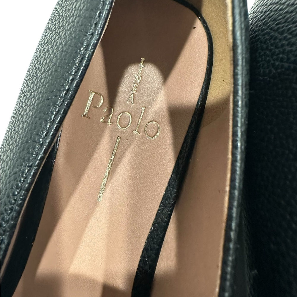 Linea Paolo Mabel-L Pointed Toe Loafer  w/Goldtone Links Stone Sz 6M Black