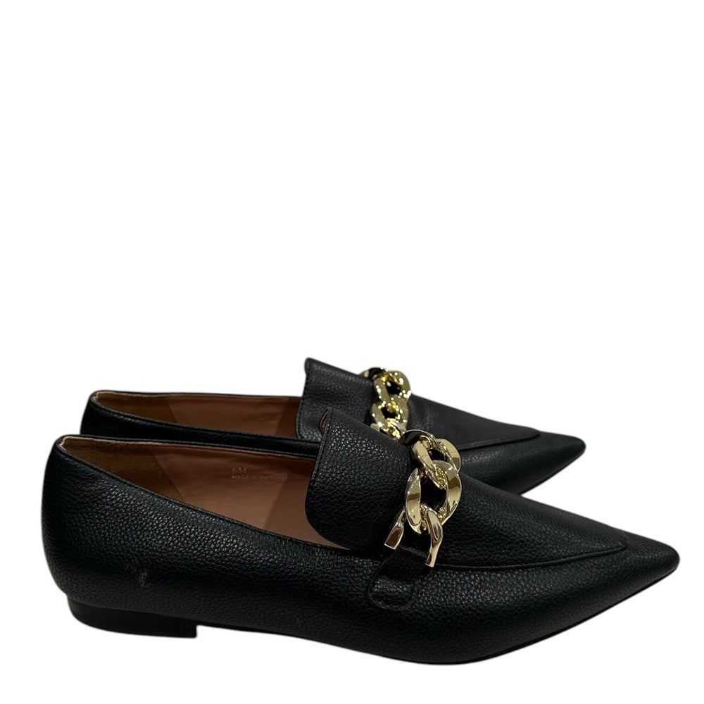 Linea Paolo Mabel-L Pointed Toe Loafer  w/Goldtone Links Stone Sz 6M Black