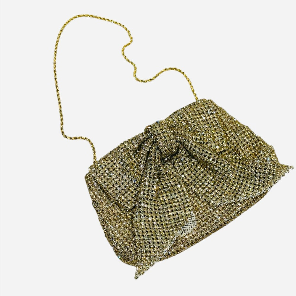 Loeffler Randall Jolene Gold Diamanté Bow Clutch