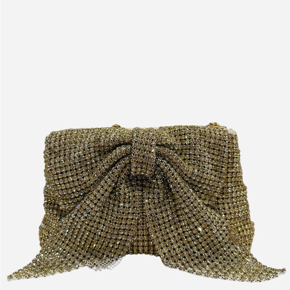 Loeffler Randall Jolene Gold Diamanté Bow Clutch