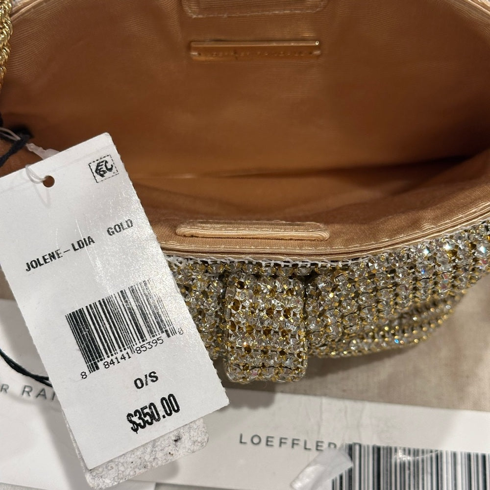 Loeffler Randall Jolene Gold Diamanté Bow Clutch