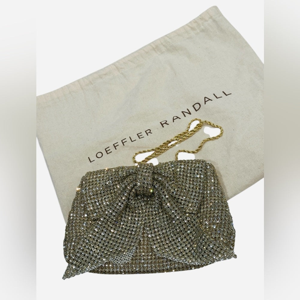 Loeffler Randall Jolene Gold Diamanté Bow Clutch