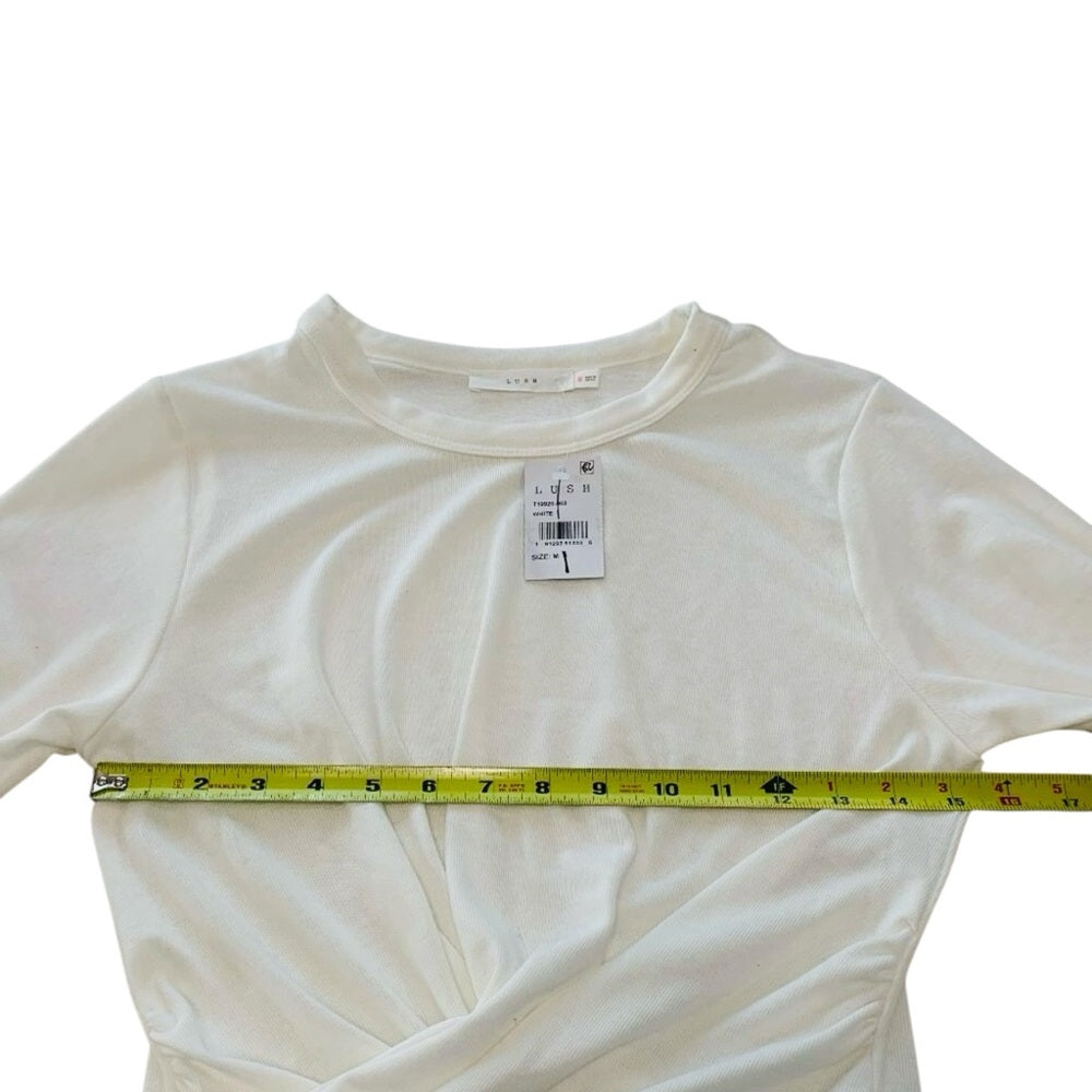 Lush Twisted White Front Long Sleeve Crop T-Shirt Size Large