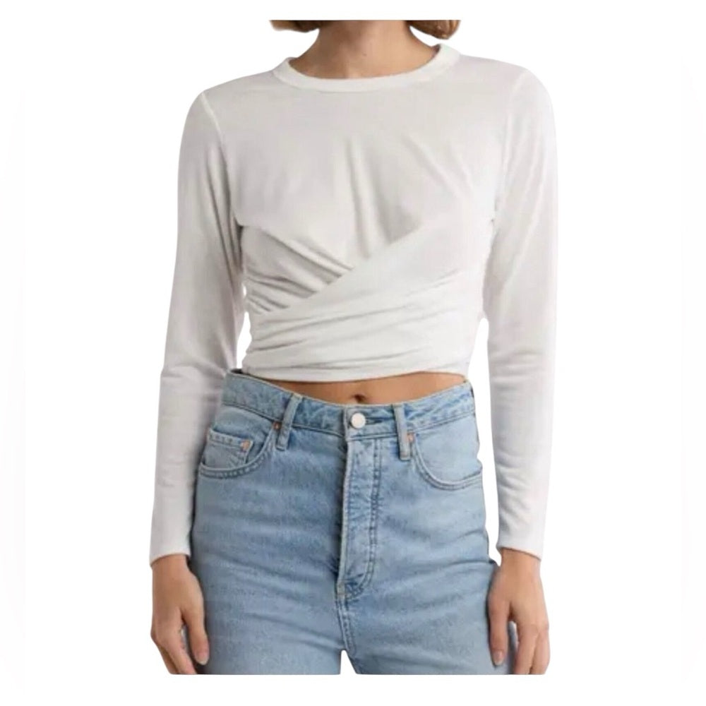 Lush Twisted White Front Long Sleeve Crop T-Shirt Size Large