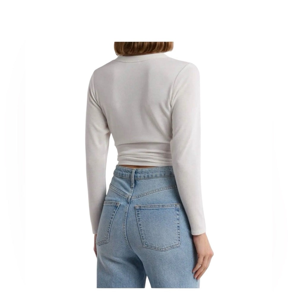 Lush Twisted White Front Long Sleeve Crop T-Shirt Size Large