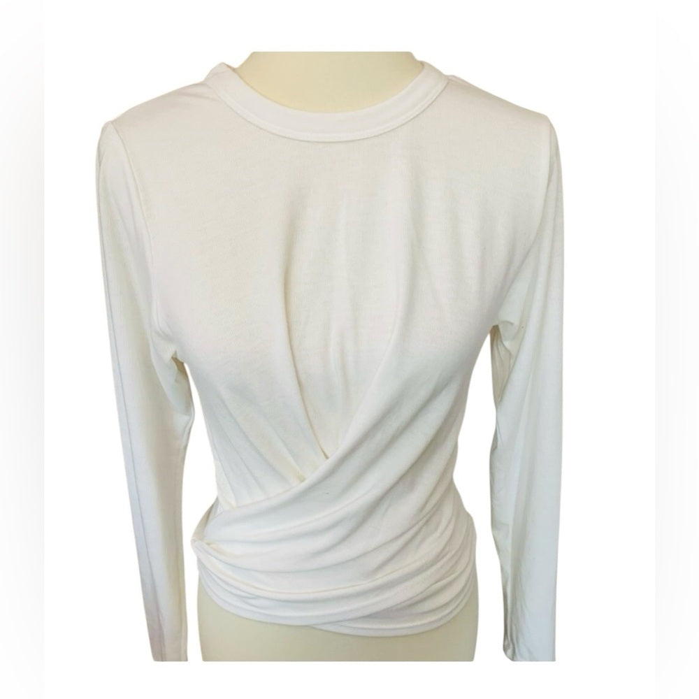 Lush Twisted White Front Long Sleeve Crop T-Shirt Size Large