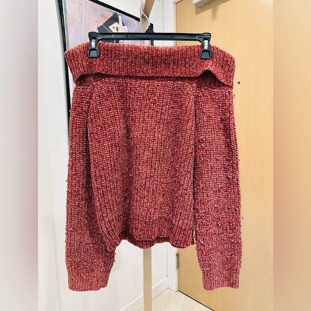 Unbranded Maroon Off-the-Shoulder Knit Sweater Size S