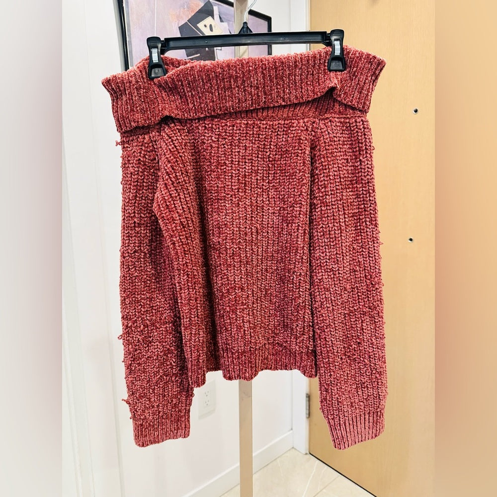 Unbranded Maroon Off-the-Shoulder Knit Sweater Size S