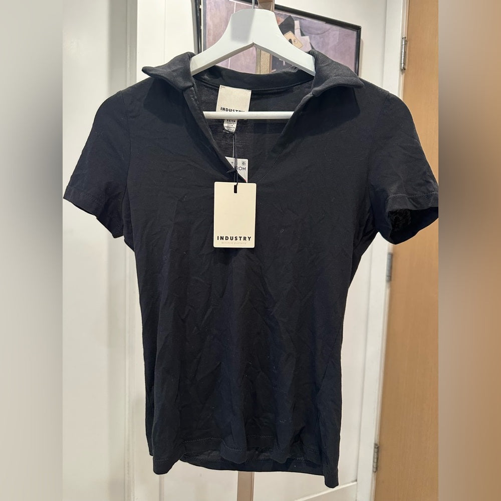Industry Black Fitted Polo Shirt with Short Sleeves Sz XS
