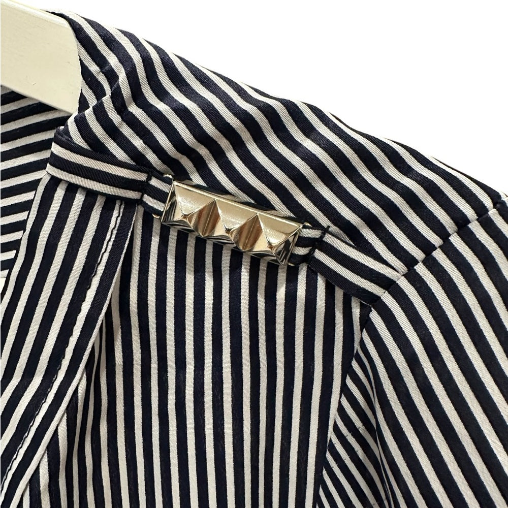Zara Black and White Relaxed Buttoned Blouse Stripes Size M