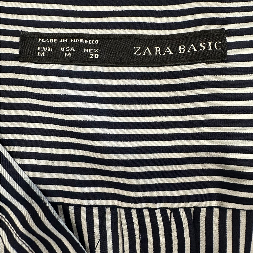 Zara Black and White Relaxed Buttoned Blouse Stripes Size M
