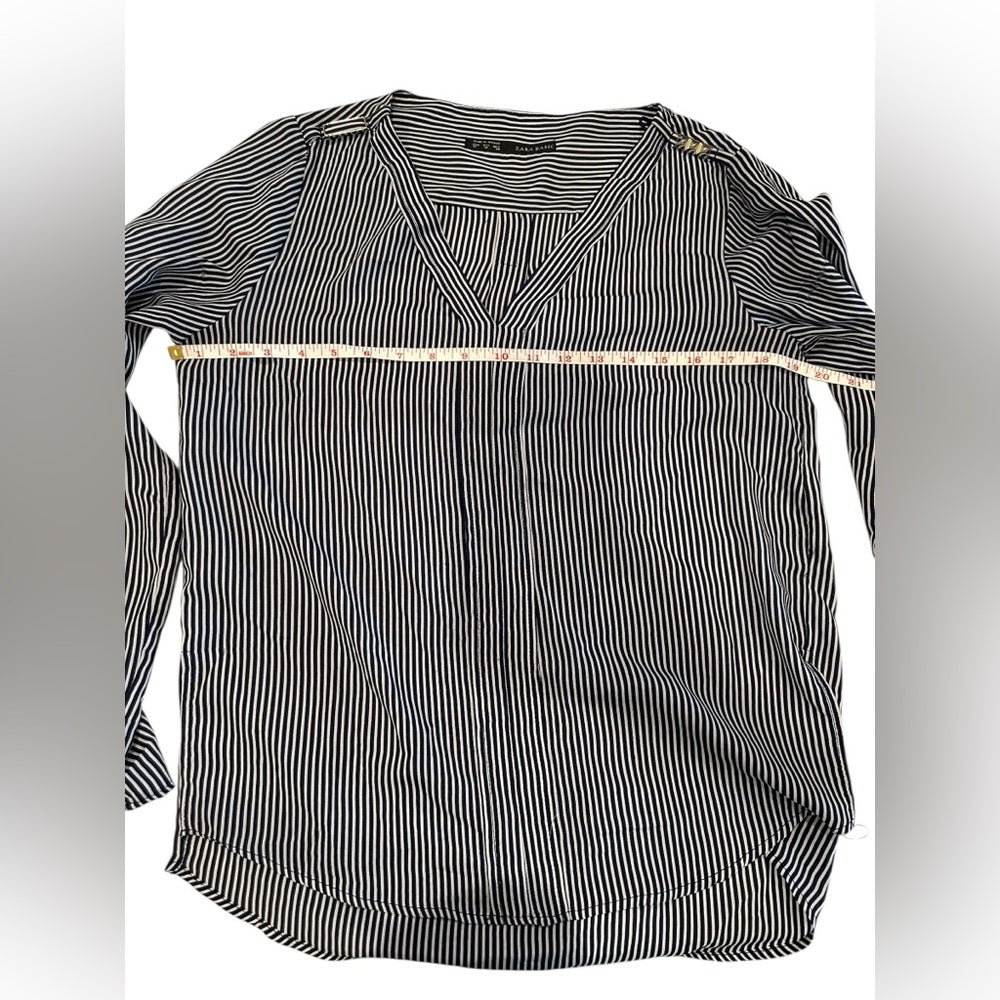 Zara Black and White Relaxed Buttoned Blouse Stripes Size M
