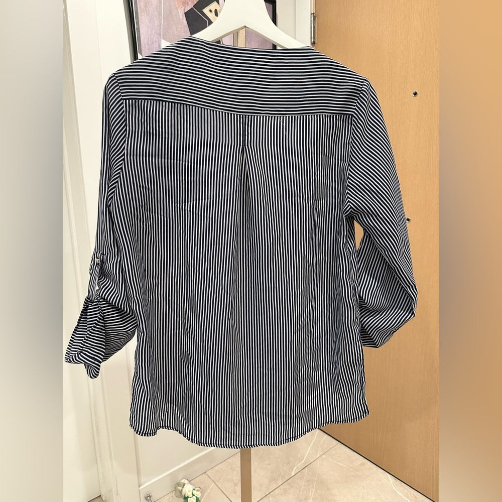 Zara Black and White Relaxed Buttoned Blouse Stripes Size M