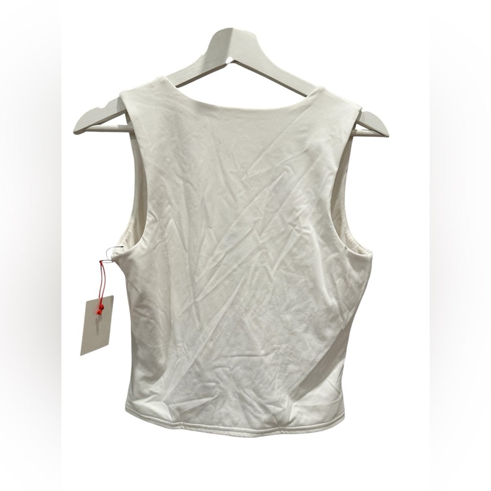 Open Edit  White Fitted Sleeveless Tank Top V Neck Size M